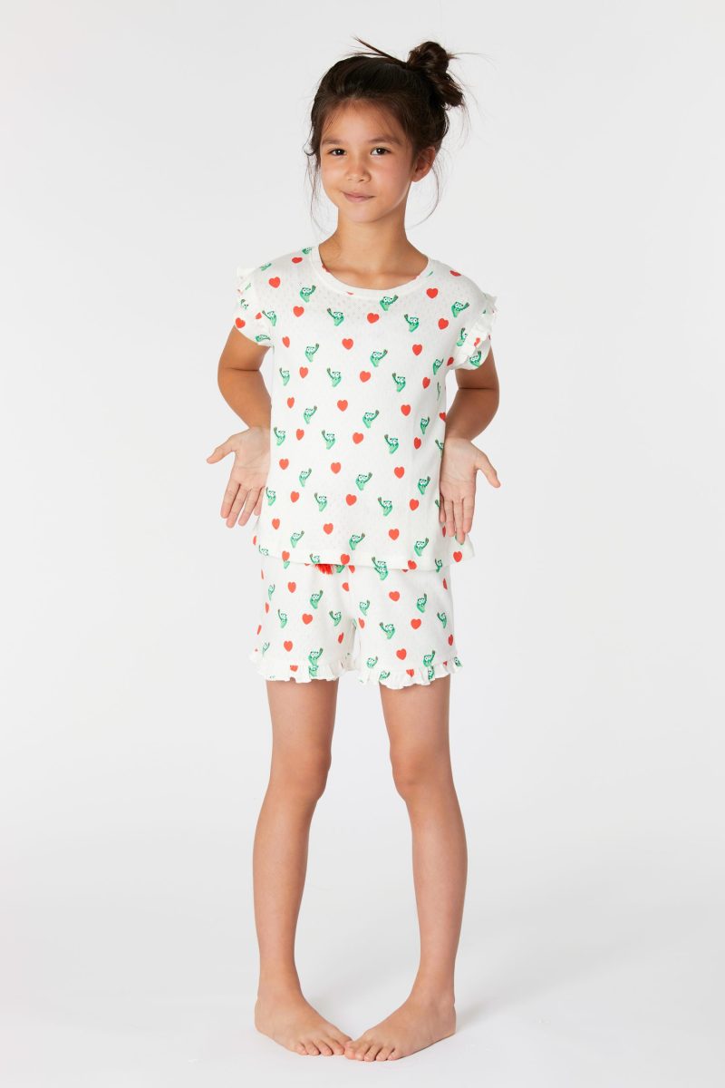 Woody pyjama meisje 2-delig korte wit met hartjes print - The Little